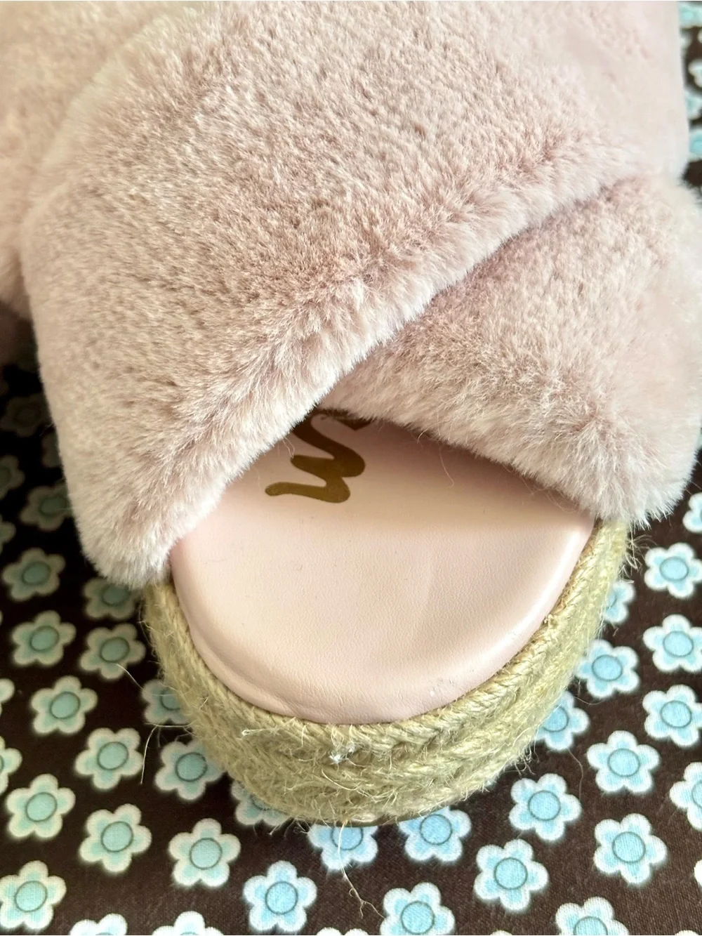 Sam Edelman Zia Pink Faux Fur Platform Espadrille Sandals SIZE 8